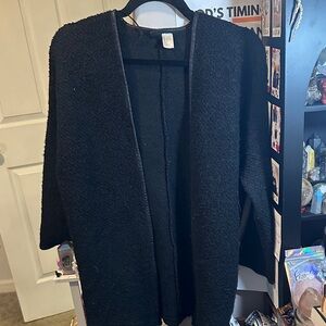 H&M Black Wooly Open Cardigan Sweater with Leather Tein